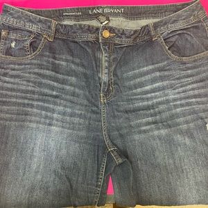 Lane Bryant size 26 plus sized jeans. Cuffed bottoms. Distressing in front